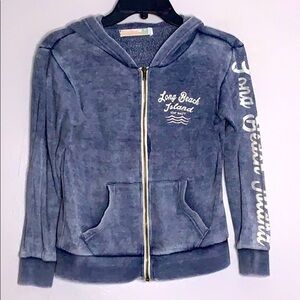 Vintage Havana Burn Out Cotton Hooded Zip jacket blue large